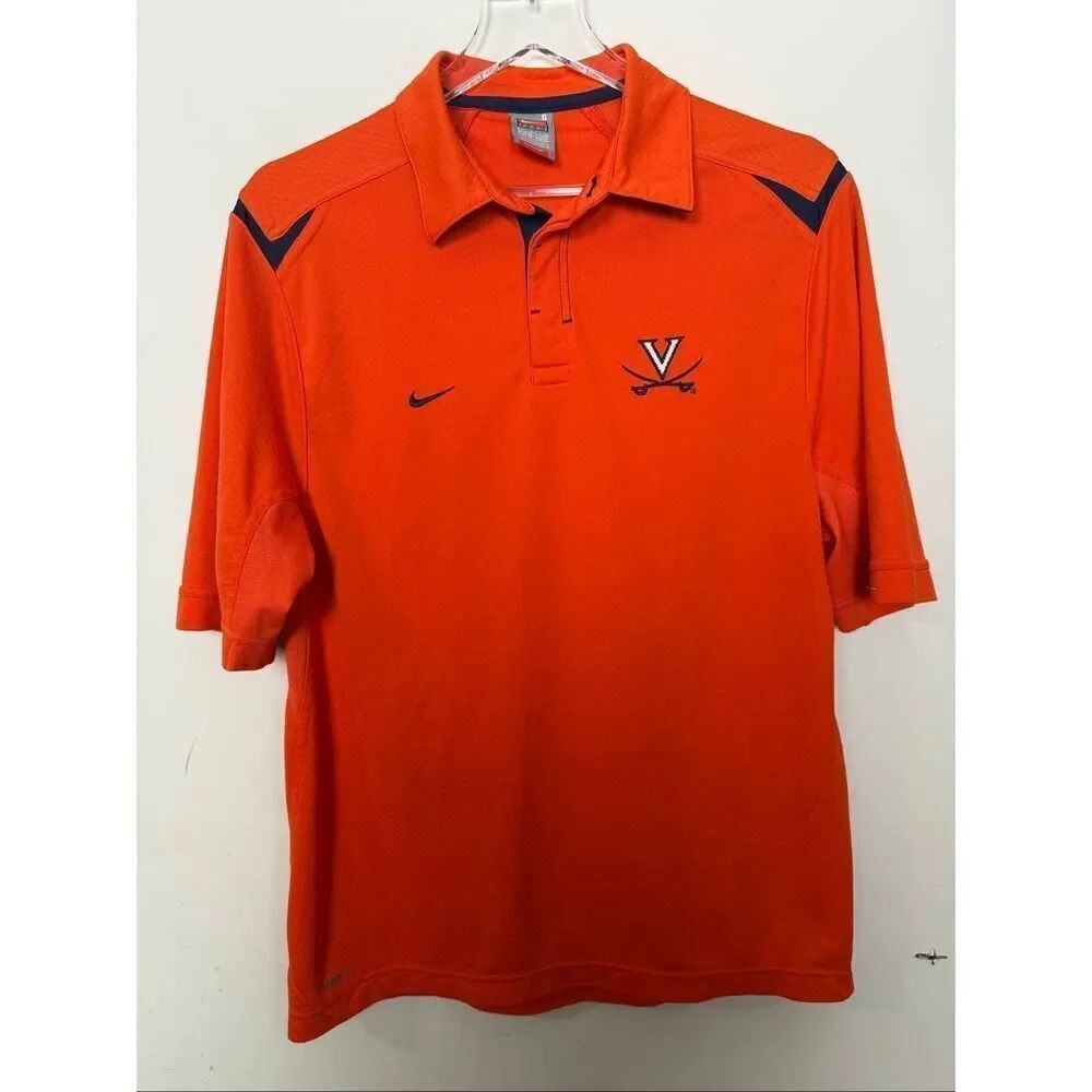 Nike Virginia Cavaliers Orange Polo Shirt Men’s Small Short Sleeve Button Up Nik